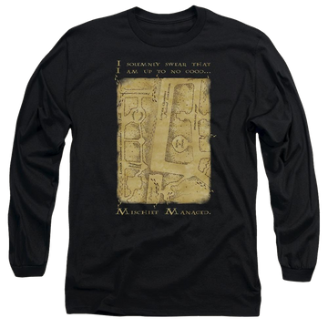 Black men's long sleeve t-shirt with Harry Potter Marauders Map Interior Words graphic