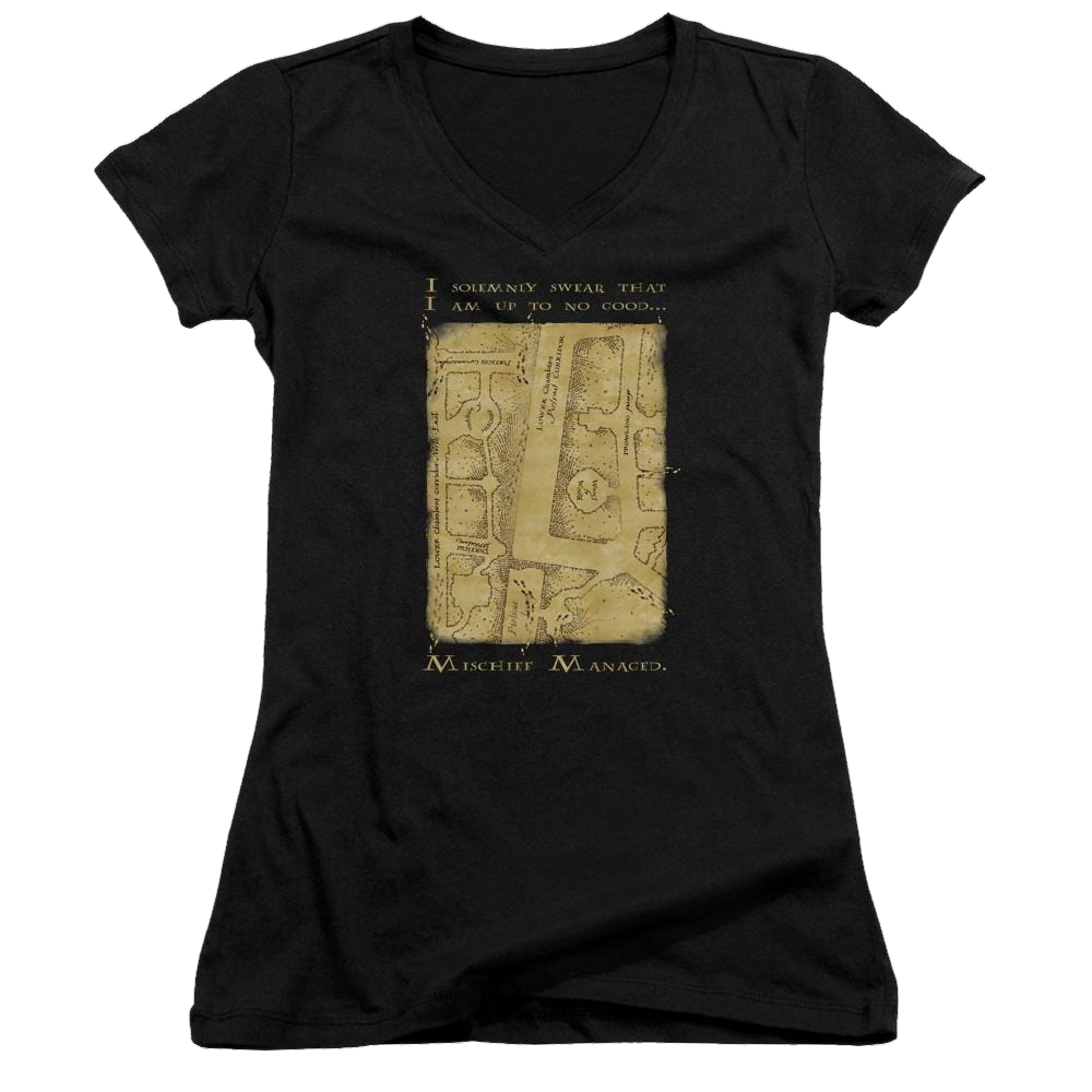 Harry Potter Marauders Map Interior Words Juniors V-Neck T-Shirt Juniors V-Neck T-Shirt Harry Potter   