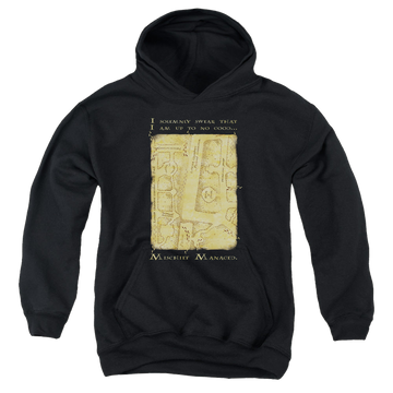 Black youth hoodie for ages 8 to 12 with Harry Potter Marauders Map Interior Words graphic