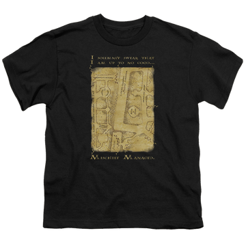Black youth t-shirt for ages 8 to 12 with Harry Potter Marauders Map Interior Words graphic
