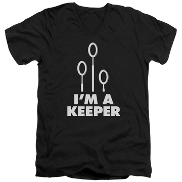 Black men's v-neck t-shirt with Harry Potter Keeper graphic