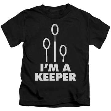 Black kid's t-shirt for ages 4 to 7 with Harry Potter Keeper graphic