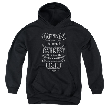 Black youth hoodie for ages 8 to 12 with Harry Potter Happiness graphic