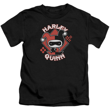 Black kid's t-shirt for ages 4 to 7 with Harley Quinn Harley Chibi graphic