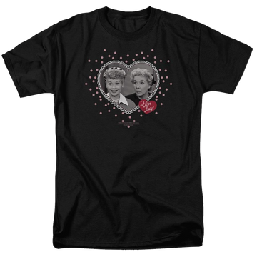 Black men's regular fit t-shirt with I Love Lucy Hearts And Dots graphic