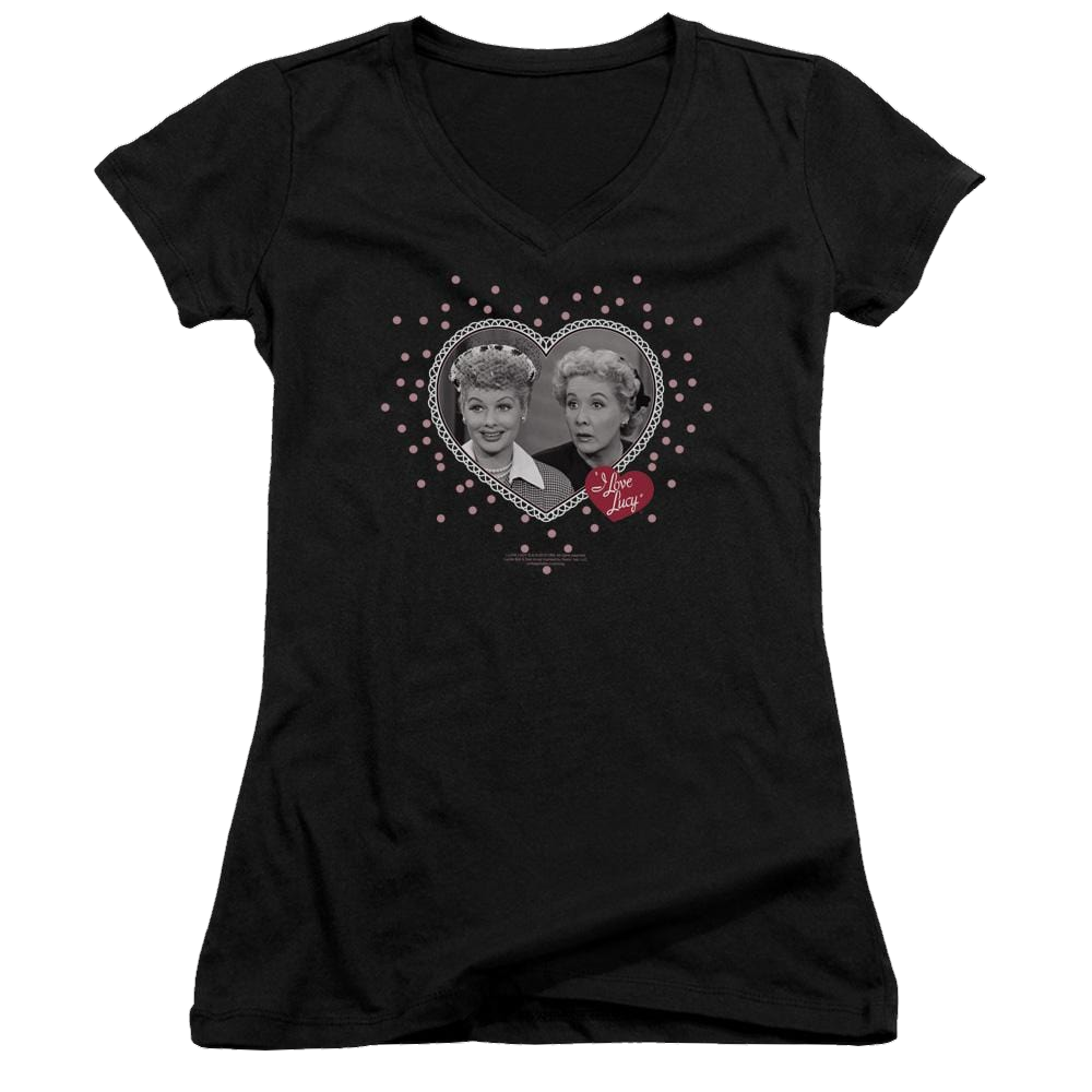 I Love Lucy Hearts And Dots Juniors V-Neck T-Shirt Juniors V-Neck T-Shirt I Love Lucy   