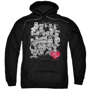 Black pullover hoodie with I Love Lucy 60 Years Of Fun graphic