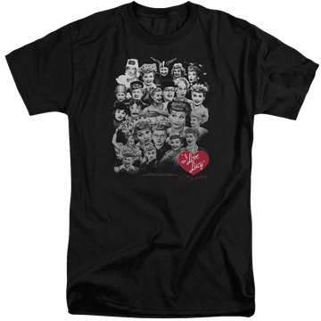 Black men's tall fit t-shirt with I Love Lucy 60 Years Of Fun graphic