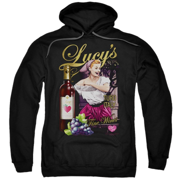 Black pullover hoodie with I Love Lucy Bitter Grapes graphic