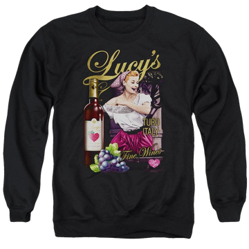 Black men's crewneck sweatshirt with I Love Lucy Bitter Grapes graphic
