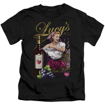 Black kid's t-shirt for ages 4 to 7 with I Love Lucy Bitter Grapes graphic