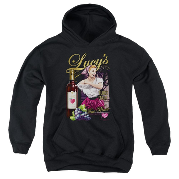 Black youth hoodie for ages 8 to 12 with I Love Lucy Bitter Grapes graphic