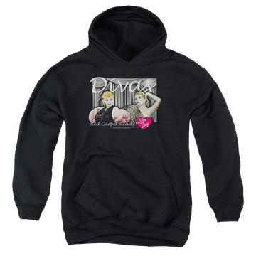 Black youth hoodie for ages 8 to 12 with I Love Lucy Divas graphic