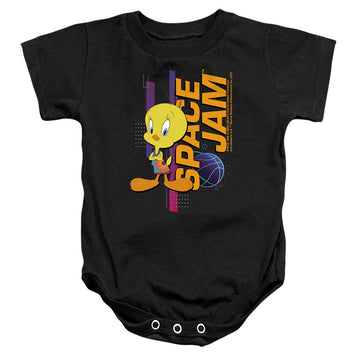 Black baby bodysuit with Space Jam - A New Legacy Tweety Standing graphic