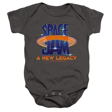 Charcoal baby bodysuit with Space Jam - A New Legacy Space Jam 2 Logo graphic