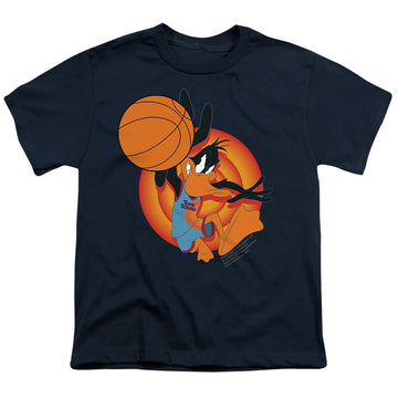 Navy youth t-shirt for ages 8 to 12 with Space Jam - A New Legacy Daffy Slam graphic