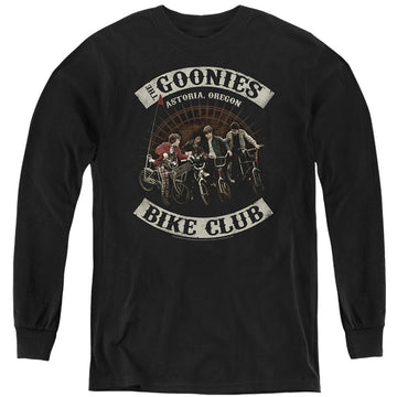 Black youth long sleeve t-shirt with The Goonies Bike Club graphic