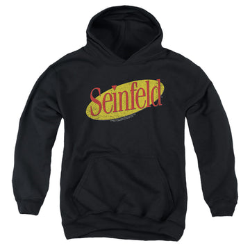 Black youth hoodie for ages 8 to 12 with Seinfeld Logo graphic