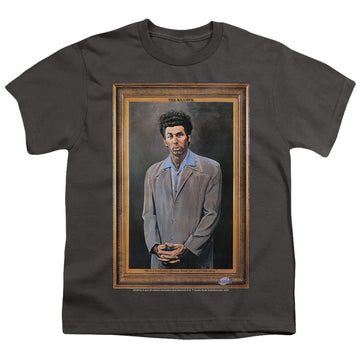 Charcoal youth t-shirt for ages 8 to 12 with Seinfeld Kramer Portrait graphic
