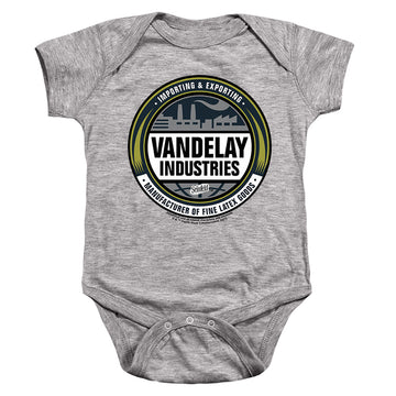 Athletic heather baby bodysuit with Seinfeld Vendelay Logo graphic