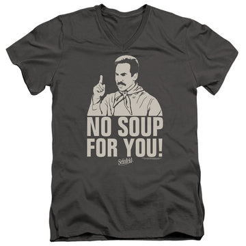 Charcoal men's v-neck t-shirt with Seinfeld No Soup graphic