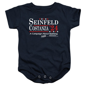 Navy baby bodysuit with Seinfeld Election Tee graphic