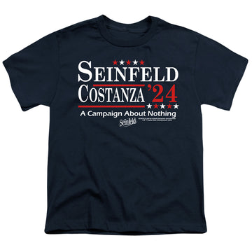 Navy youth t-shirt for ages 8 to 12 with Seinfeld Election Tee graphic