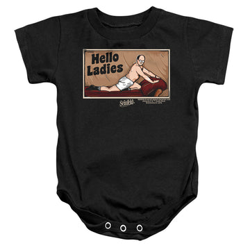 Black baby bodysuit with Seinfeld Hello Ladies graphic