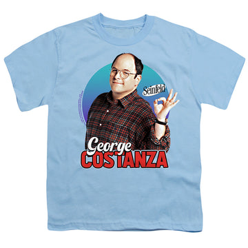 Light blue youth t-shirt for ages 8 to 12 with Seinfeld George graphic