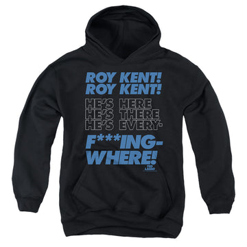 Black youth hoodie for ages 8 to 12 with Ted Lasso Roy Kent Chant graphic