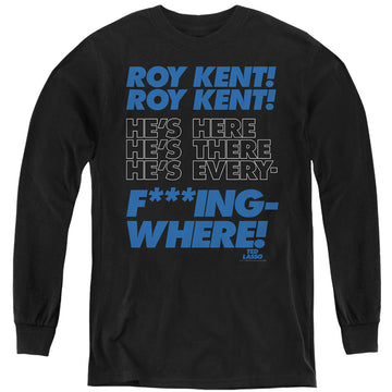 Black youth long sleeve t-shirt with Ted Lasso Roy Kent Chant graphic