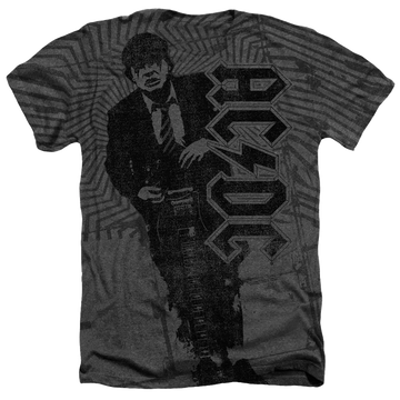 Charcoal heather t-shirt with black and white AC/DC Angus Young graphic and bold AC/DC logo on front.