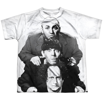 Three Stooges Three Stacked youth all-over print t-shirt for ages 8 to 12