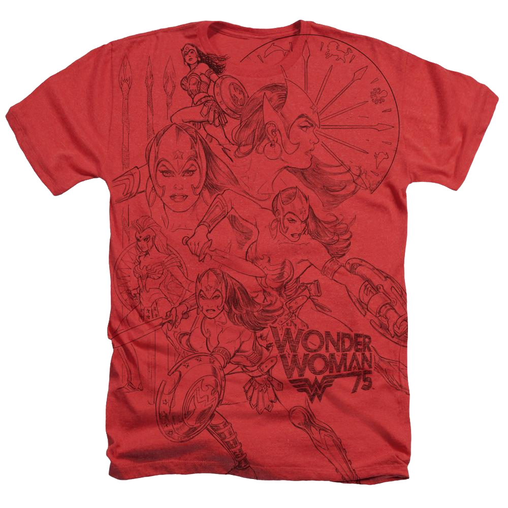 Wonder Woman - Ww75 Sketches Collage Adult Regular Fit Heather T-Shirt Men's All-Over Heather T-Shirt Wonder Woman   