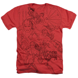 Wonder Woman - Ww75 Sketches Collage Adult Regular Fit Heather T-Shirt Men's All-Over Heather T-Shirt Wonder Woman   