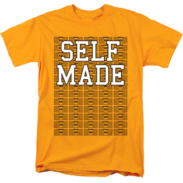 Gold men's regular fit t-shirt with Monopoly Self Made graphic