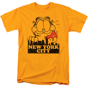Gold men's regular fit t-shirt with Garfield Big Apple graphic