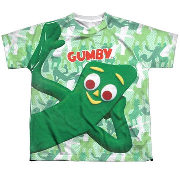 Gumbyflage youth all-over print t-shirt for ages 8 to 12