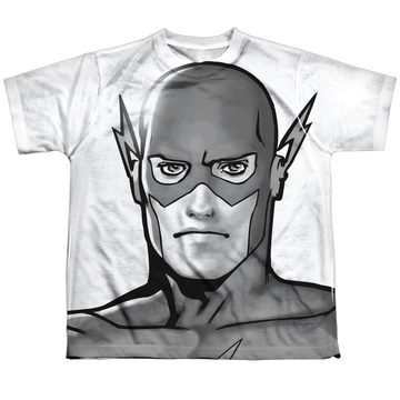 The Flash Bw Flash Head youth all-over print t-shirt for ages 8 to 12