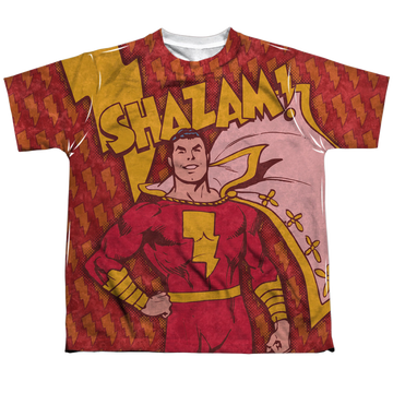 Shazam Bolts youth all-over print t-shirt for ages 8 to 12