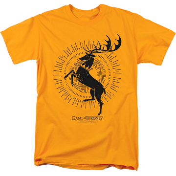Gold men's regular fit t-shirt with Game of Thrones Baratheon Burst Sigil graphic