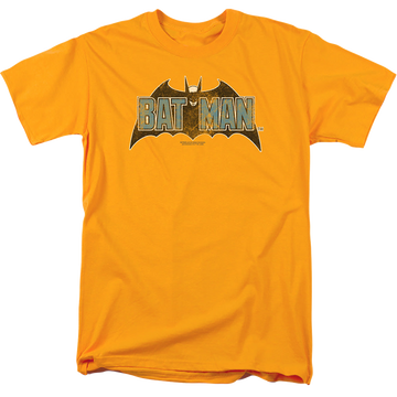 Gold men's regular fit t-shirt with The Batman (2022) Vintage Bat Logo On Gold graphic