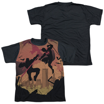 Batman v Superman Silhouette Fight youth black back t-shirt for ages 8 to 12