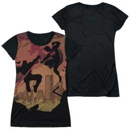 Batman v Superman Silhouette Fight - Juniors Black Back T-Shirt Juniors Black Back T-Shirt Batman   