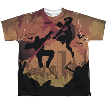 Batman v Superman Silhouette Fight youth all-over print t-shirt for ages 8 to 12