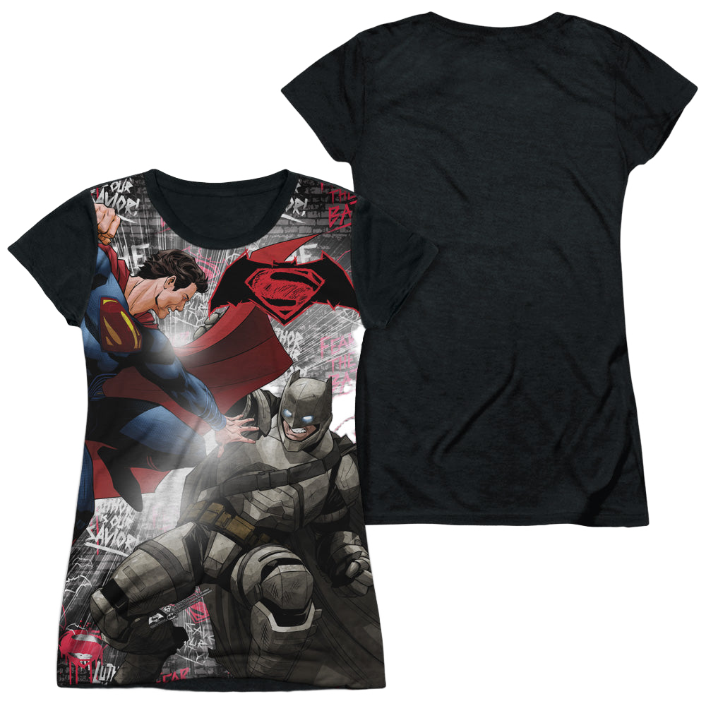Batman v Superman Showdown - Juniors Black Back T-Shirt Juniors Black Back T-Shirt Batman   