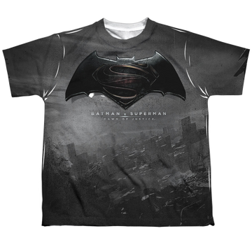 Batman v Superman Logo City youth all-over print t-shirt for ages 8 to 12