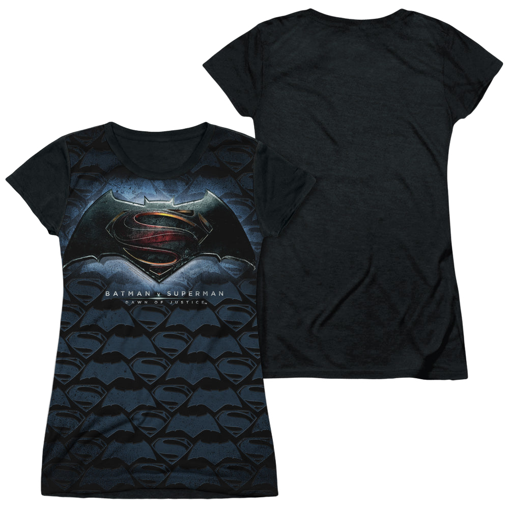 Batman v Superman Logo Pattern - Juniors Black Back T-Shirt Juniors Black Back T-Shirt Batman   