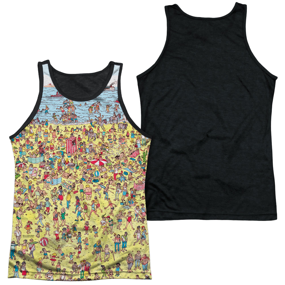 Where's Waldo Beach Scene - Men's Black Back Tank Top Men's Black Back Tank Where's Waldo   