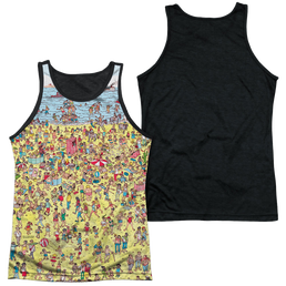 Where's Waldo Beach Scene - Men's Black Back Tank Top Men's Black Back Tank Where's Waldo   